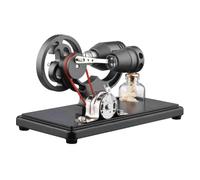 Metal Wood Stirling Engine Model Black Easy Use with LED Light Ribbon Lab Demonstration Model
