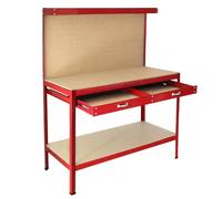Metal Workbench With Pegboard And Drawer Heavy-Duty Steel Tool Storage Station Unit With Shelves FREE 40 Hooks DIY Workshop Industrial Work-Top Garage Work-table Red Red