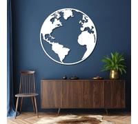 Metal World Map Continent Wall Art, Metal Map World Artwork Decoration, Office Living Room Artwork Home Decor for Living Room,Bedroom Hallway and Stairs Nature Home Decor Gift (White 24