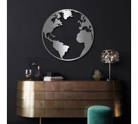 Metal World Map Continent Wall Art, Metal Map World Artwork Decoration, Office Living Room Artwork Home Decor for Living Room,Bedroom Hallway and Stairs Nature Home Decor Gift (Silver 3