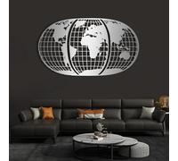 Metal World Map Wall Art, Globe Decor, Modern Sculpture Home Decor, Metal Artwork Decoration, Wall Art for Living Room,Bedroom Hallway and Stairs Nature Home Decor Gift (59L"x34W")