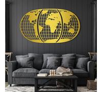 Metal World Map Wall Art, Globe Decor, Modern Sculpture Home Decor, Metal Artwork Decoration, Wall Art for Living Room,Bedroom Hallway and Stairs Nature Home Decor Gift (41L"x24W")