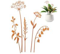 Metal Yard Art - 5-Piece Waterproof Rustic Flower Stiffener Set | Weather Resistant Vintage Style | Easy Installation for Spring and Halloween for Garden Patio Lawn Walkway Outdoor Decoration