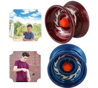 Metal Yoyo for Kids Beginners, Auto Return Bearing Responsive Yo-yo to Play Entertaining Pro String Tricks Professional Yo yo, Stable and Sturdy String, Party Favors Adults (2x Yoyos Blue and Red)
