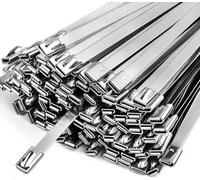 Metal Zip Ties,100 Pcs 11.8 Inch,304 Stainless Steel Zip Ties Multi-Purpose Metal Cable Ties-Suitable for Outdoor Chain Link Fence and Exhaust Wrap Zip Ties