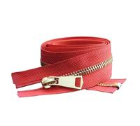 Metal Zipper, Size 5# 30-80cm Open-End with Auto-Lock, for Apparel Pocket and Shoe Applications,Red,50cm