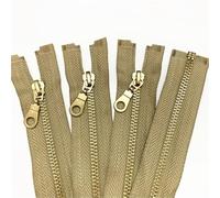 Metal Zipper Slider Set of 5 Pieces 5# Brass Metal Separate Open Tail Zippers in with Donut Pulls 16 Inch(Khaki)