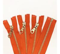 Metal Zipper Slider Set of 5 Pieces 5# Brass Metal Separate Open Tail Zippers in with Donut Pulls 16 Inch(Orange)