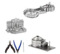 Metal Zone Roma Tour 3D Metal Puzzle Set - Rome Landmarks: Vatican, Trevi Fountain and Pantheon - 3 Puzzles + Tool Set - Intermediate Skill Level - Ages 14+