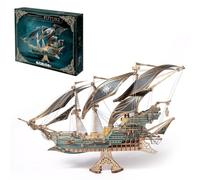 Metalakaer 3D Pirate Ship Wooden Puzzles, 400 Pieces Steampunk Pirate Ship Assembly Model Kit, Wooden Model Kits for Adults DIY Crafts Festival Gifts - Green