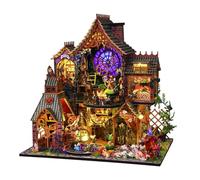 Metalakaer Miniature Dollhouse Kit, Magic Forest House DIY Mini Castle Model with Furniture and LED Light, 3D Wooden Puzzle Castle Model Halloween Magic Journey for Craft Enthusiasts (Kit Version)