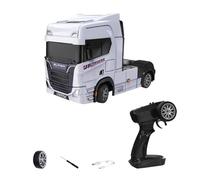Metalakaerr RC Semi Truck, 1/43 Scale 2.4G 15KM/H Full-Proportional Mini RC Semi-Truck with Gyroscope, LED Light, Two-speed Gears and Drift Tires (White)