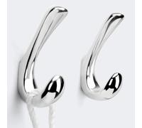 Metaliby 2 Pack Towel Hooks for Bathrooms Wall Mounted, Polished Chrome Bathroom Hooks for Towels, Robe & Towel Hook for Wall, Modern Wall Hook Bath Towel Hook
