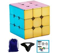 Metallic 3x3 Cube, Macaron, Cyclone Boys Metallic Macaron, 6-sided Solving Instructions & Pouch Included, Stand, Cyclone Boys Metallic Cube, Metal Plating, Stickerless (3x3 Macaron Colorway)