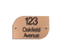 Metallic Acrylic House Sign | Brushed Brass Effect Door Number Plaque | Half Rounded Rectangle 200x130mm | Modern Silver Acrylic with Brass Finish | Weatherproof Wall Mounted Sign