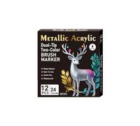 Metallic Acrylic Marker Set, Dual-Tip Two-Color Markers, 24 Pcs 48 Colors, Water-Based Waterproof Quick Dry Pens for Gundam Model Painting and Crafts (12 sticks of 24 colors)