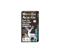 Metallic Acrylic Marker Set, Dual-Tip Two-Color Markers, 24 Pcs 48 Colors, Water-Based Waterproof Quick Dry Pens for Gundam Model Painting and Crafts (6 sticks of 12 colors)