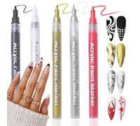 Metallic Acrylic Paint Pens with 0.7mm Fine Tip for Nail Art Drawing - 5 PCS Quick-Dry Markers Kit in Gold, Silver, Black, White, Red for DIY 3D Graffiti, Salon Manicure and Detailed Craft Designs