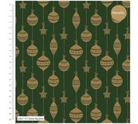 Metallic Baubles-Christmas Printed Cotton Fabric 44’ Wide Approx. 100% Cotton. Ideal for Crafts, Patchwork, and Dressmaking