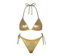 Metallic Bikini Sets for Women - Silver Micro Bikini Sexy Swimwear Halter Neck Triangle Top High Waisted Tie Side Thong Bottom Shiny Swimsuit(Gold,XL,1026r)