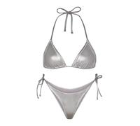 Metallic Bikini Sets for Women - Silver Micro Bikini Sexy Swimwear Halter Neck Triangle Top High Waisted Tie Side Thong Bottom Shiny Swimsuit(Silver,S,1026r)