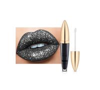 Metallic Black Lipstick - Diamond Shimmer Matte Liquid Lipstick - Waterproof, Long Lasting Sparkly Metallic Lip Gloss for Women Girls