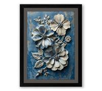 Metallic Blooms Relief Art Deco Framed Wall Art Print A3 (42×29.7cm) Black, Wall Decor for Living Room, Bedroom, Office & Home, Ready to Hang, Art Gift