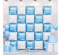 Metallic Blue and White Square Foil Balloon Wall,19 Inches Double Sided Chrome Square Balloons Tunnel Arch Kit for Birthday,Bachelorette,Anniversary,Party Decorations
