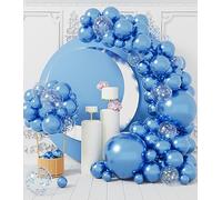 Metallic Blue Balloon Arch Kit: 100 Pcs Blue Party Balloons Garland Kit Different Sizes with Confetti Latex Balloon Ribbons DIY for Birthday Baby Shower Gender Reveal Graduation Decoration