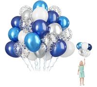 Metallic Blue Gold Party Balloons, 60pcs 12inch Pearl Navy Blue Balloon Metallic light Blue and Gold Balloons Silver Confetti for Boys Girls Birthday Graduations Baby Shower Wedding Engagement Decor