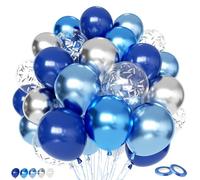 Metallic Blue Silver Balloon, 60 Packs 12 Inch Different Shades Chrome Blue Balloons with Silver Confetti Balloons for Birthday Wedding Bridal Baby Shower Graduation Father's Day Decorations