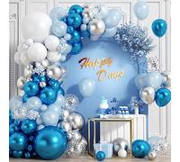 Metallic Blue Silver Balloons Garland Arch Kit, 117Pcs 18/12/10/5 Inch Chrome Blue Light Blue White Sliver Confetti Balloons for Baby Shower Birthday Wedding Graduation Party Decorations