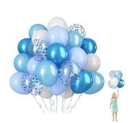 Metallic Blue Silver Party Balloons Set - 60Pcs 12Inch Thick Latex White Navy Blue Confetti Helium Balloons for Graduation Baby Shower Space Boys Birthday Party Decorations