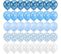 Metallic Blue White Balloons, 60 Packs 12 Inch Royal Blue Baby Blue Confetti Balloons for Boy Baby Shower Birthday Graduation Wedding Bridal Shower Baptism Party Decoration