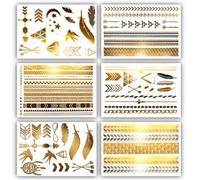 Metallic Bohemian Temporary Hair Tattoos - Over 75 Designs Gold Silver (6 Sheets) Terra Tattoos Hazel Collection