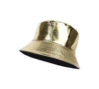 Metallic Bucket Hat Trendy Fisherman Hats Unisex Reversible Packable Sun Cap Outdoor Shiny Sun Hats 001_Gold