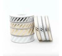 Metallic Candy Stripe Gold/Silver Grosgrain Ribbon Various Lengths and Widths Christmas Crafts (22mm Width - 3m Length, Gold Stripe)