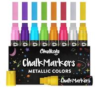 Metallic Chalk Markers (8 Pack) Liquid Chalk Pens - for Blackboards, Chalkboard, Bistro Menu, Window - Wet Wipe Erasable - 15mm Jumbo Nib