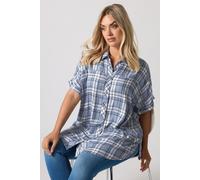 Yours Curve Metallic Check Print Shirt - Women's - Plus Size Curve Blue