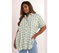 Yours Curve Metallic Check Print Shirt - Women's - Plus Size Curve Green