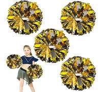 Metallic Cheerleading Pom Poms, 12Pcs Cheerleaders Cheer Pom Poms with Baton Handle, Cheering Squad Hand Flower (Black Gold)