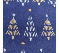 Metallic Christmas Fabric - Holly Leaves & Ribbons on Green, Navy, Cream. Baubles and Snowflakes Design. Festive Pinecones and Xmas Trees - 100% Cotton (Metallic Trees on Navy, Metre)