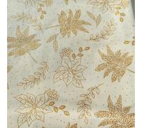 Metallic Christmas Fabric - Holly Leaves & Ribbons on Green, Navy, Cream. Baubles and Snowflakes Design. Festive Pinecones and Xmas Trees - 100% Cotton (Gold Leaves on Cream, Half Metre)