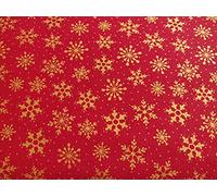 Metallic Christmas Fabric - Holly Leaves & Ribbons on Green, Navy, Cream. Baubles and Snowflakes Design. Festive Pinecones and Xmas Trees - 100% Cotton (Metallic Snowflakes Red, Metre)