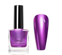 Metallic Chrome Nail Polish - Mirror Red/Blue/Silver/Purple/Brown Nail Varnish - Glossy Gel Effect Quick Dry 60 Sec - No Bake Breathable Long Lasting Polish for Women DIY Nail Art (Purple)
