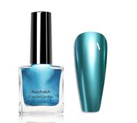Metallic Chrome Nail Polish - Mirror Red/Blue/Silver/Purple/Brown Nail Varnish - Glossy Gel Effect Quick Dry 60 Sec - No Bake Breathable Long Lasting Polish for Women DIY Nail Art (Blue)