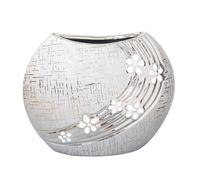 Metallic Circular Vase with White Flower 20cm