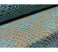 Metallic Crochet Knitwear Jersey Fabric, per metre - Turquoise with Gold Lurex