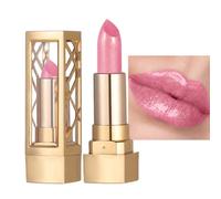 Metallic Crystal Bright Pink Lipstick, Buildable High-Pigment Lip Stick, Fine Pearlescent Shimmer Reflects Light From Different Angles, Gold-Tone Lip Stick Case, Long Lasting Lipstick Pink
