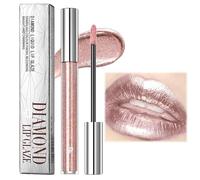 Metallic Diamond Glitter Lip Gloss - Waterproof, Lightweight, Long-Lasting Pink Shimmer Lipstick with Soft Metallic Eyeshadow, Nonstick Cup and Shiny Sparkle
